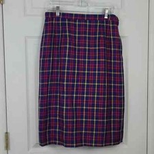 Vtg Pendleton Wool Blue Red Yellow Plaid Skirt 29" Waist