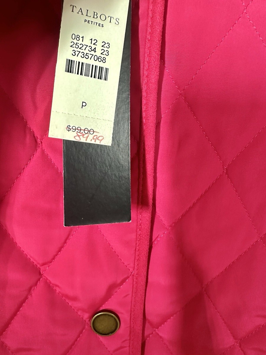 NWT Talbots Diamond Hot Pink Quilted Snap Front Vest Women's size