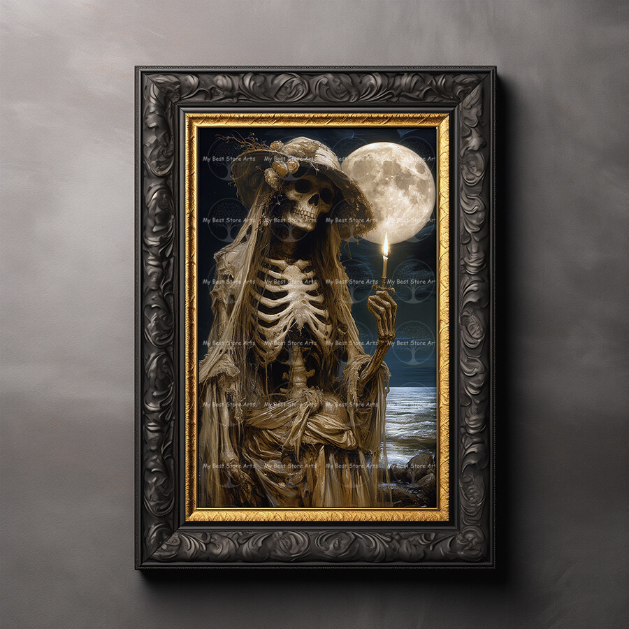 スケルトン ホラーアート SKELETON WITCHY ART PRINT, Necromancer Fantasy, Wraith Poster
