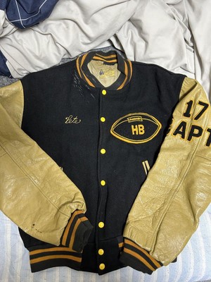 Hewitt 50s-60s Stadium Jacket Leather Sleeves L Chain Stitch 