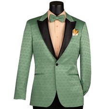 VINCI Men's Basile Green Jacquard Slim Fit Tuxedo Jacket w/ Bow Tie - NEW