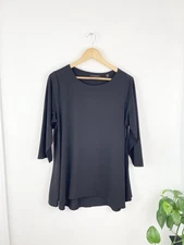 Tahari 1X Black 3/4 Sleeve Tunic Blouse Top Women’s Plus 1X Stretch 