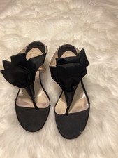 Christian Loubotin Satin Tong Black Sandals, Size 40