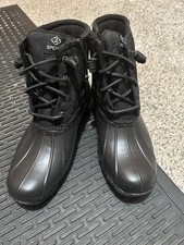Sperry Saltwater Women s Waterproof Black Duck Boots Lace-Up Side Zip US 7.5