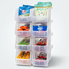 8 Pack Medium Clear Plastic Storage Bins Stackable Closet Pantry Shelf Organizer