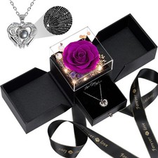 FIACO Gifts for Women Preserved Real Roses with I Love You Necklace Fresh