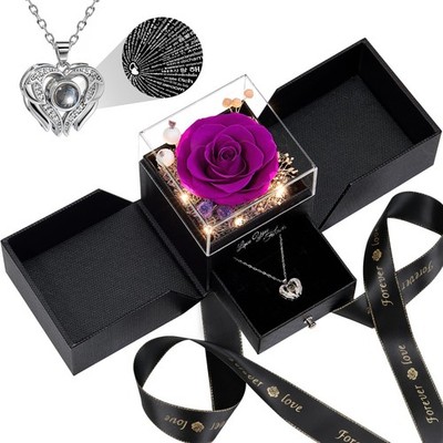 FIACO Gifts for Women Preserved Real Roses with I Love You Necklace Fresh