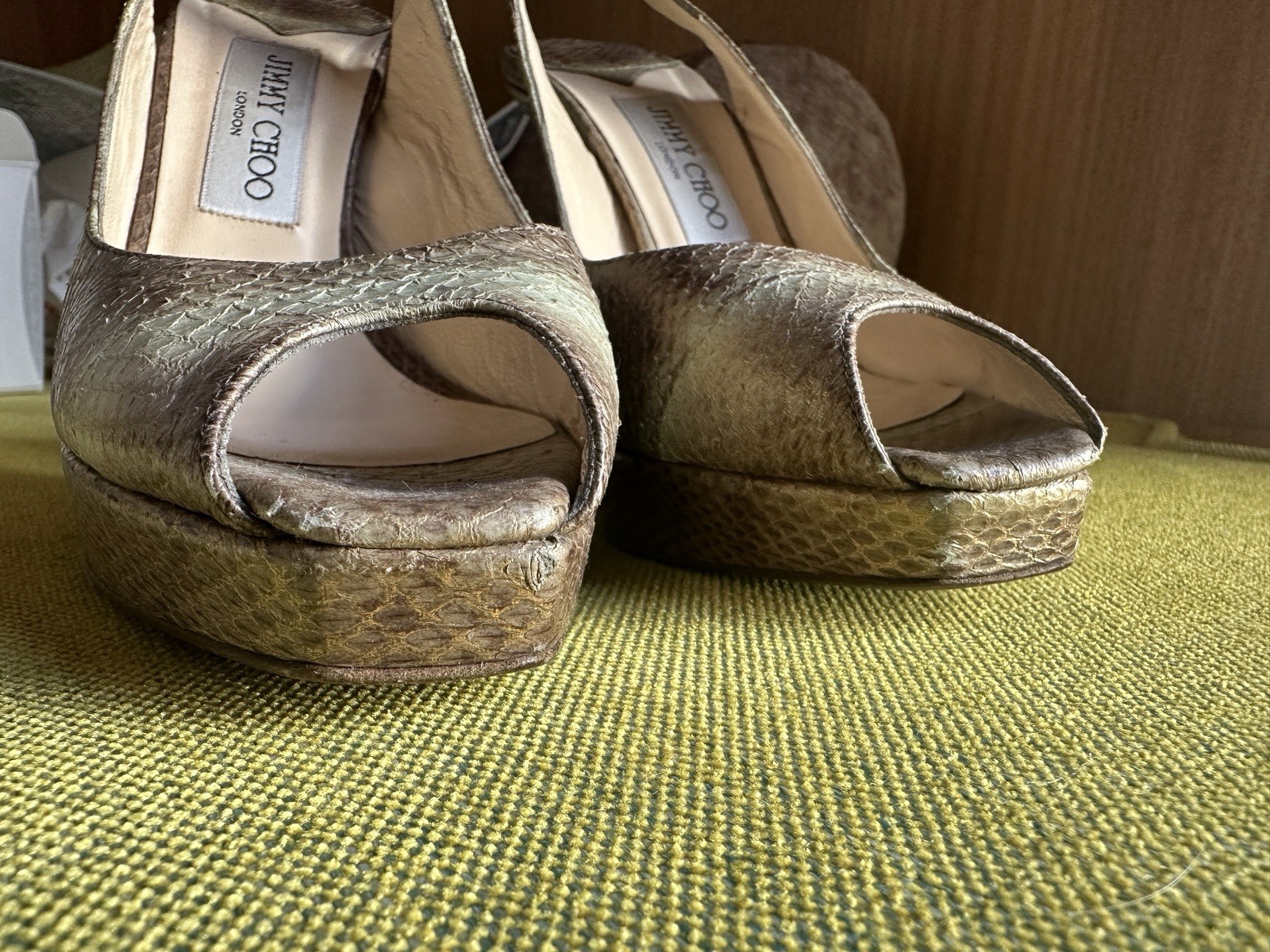 Jimmy Choo metallic python effect peep toe slingb… - image 8