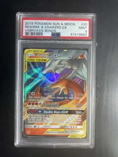 2019 Pokemon Reshiram & Charizard GX Holo Sun Moon Unbroken Bonds 20/214 PSA 9