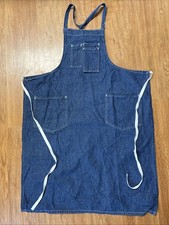 Vtg Indigo Blue Denim Shop Apron Pockets Workwear Industrial Barista Cobbler