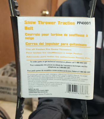 OEM POULAN COGGED SNOW THROWER DRIVE BELT 179092 PP40001 416954