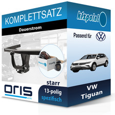 Für VW Tiguan 09.2007-04.2016 ORIS Anhängerkupplung starr + 13polig E-Satz