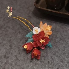 New Hanfu Glass Hairpin Flower Hair Stick Tassel Chinese Headpiece