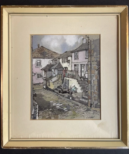 Painting Watercolor Cozy Courtyard Architecture Framed Signed Margaret Merry