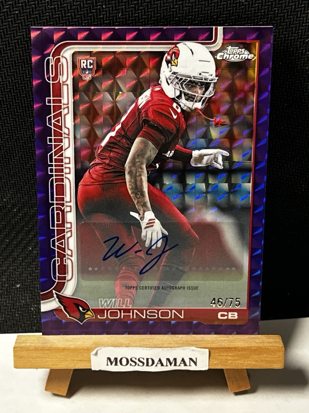2025 Topps Chrome Football Will Johnson Purple Refractor Auto #/75 Cardinals