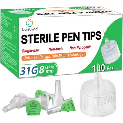 Pen Tips 31G x 8mm Universal Fit Sterile Comfortable 100/bx