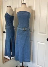 Flava Y2k Vintage Denim Belted Tube Dress Midi Length Sz L Pre Owned