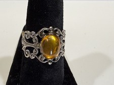 Vintage Silver tone with Baltic Amber stone current Size 7.0 ring Adjustable