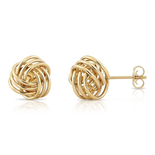 14K Real Solid Gold Polished Love Knot Sleeper Studs Earrings Push-back 11mm