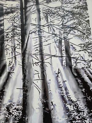 Hand Painted Loose Canvas Acrylic Painting Of Fall Bridge Landscape