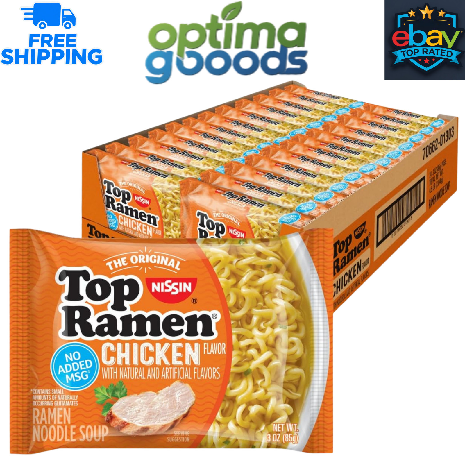 Nissin Top Ramen Noodle Soup, Chicken Flavor (3 oz., 24 Pack)