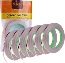 Oubaka 6 Pack Copper Foil Tape,Double-Sided Conductive 6 Pack, copper 