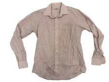 Burberry London Classic Fit Dress Checker Stripe Shirt Size 15 1/2 L Off Pink