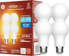 GE 4-Pack 60-Watt Replacement, Soft White 2700K, LED A19 800-Lumen Light Bulbs