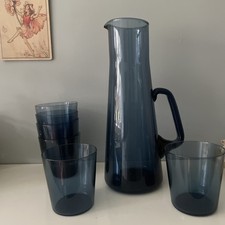 Vintage Caithness Stroma 10” Water Jug Pitcher Domhnall O'Broin & 6 glasses 