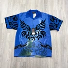 Vintage Sapphire Lounge Button Shirt Men's XL Blue Tribal Cyber Anime Manga y2k