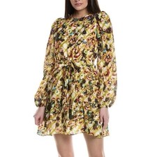 Marie Oliver Preston Linen Blend Mini Dress Small Chamomile Boho Yellow Tiered