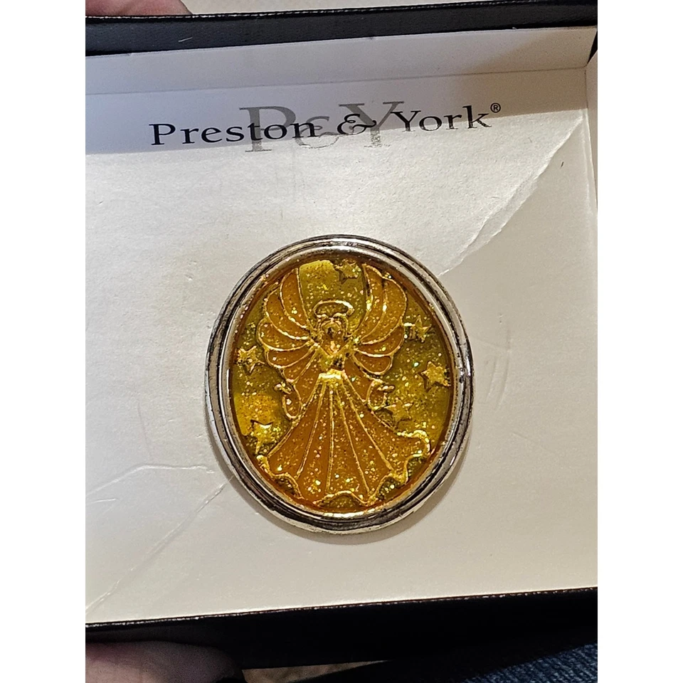 Prestige York Angel Brooch Gold Glitter Pin with Box – Vintage Costume Jewelry - Image 2 of 4