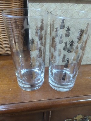 Vintage Gold Culver Pair Pineapple Cocktail Highball Glasses Glass Pair