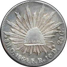 Mexico 8 Reales O 1864 F.R. Oaxaca, traces of luster. KM# 377.11
