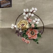 Vintage Bucilla Needlepoint Canvas Flowers Pink Yellow Nos 18  Finished