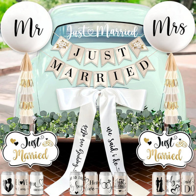 33 Pc Just Married Car Decorations   Wedding Reception & Ceremony Decor   Banner