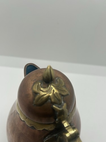 Antique Vintage Tea Pot Blue Enamel Inside Chinese Solid Copper w/Brass Handle - Picture 11 of 12