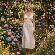 Urban Outfitters Pink Floral Slip Midi Fairy Core Coquette Feminine Dress Sz. S