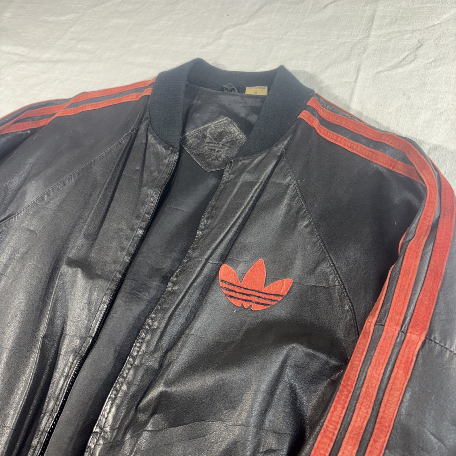 Adidas Leather A-15 / A17 Bomber Track Jacket Vintage Run DMC | Size M Rare 80s image 4
