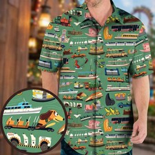 Disney Mickey Mouse The World In Motion Green Summer Aloha Hawaiian Shirt