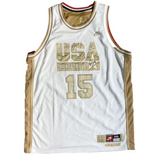Camiseta olímpica de Magic Johnson #15 Dream Team '92 EE. UU. Nike blanca/dorada para hombre 3XL DE COLECCIÓN