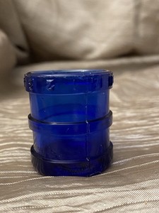 Cobalt Blue Mini Jar / Glass Embossed THIS CUP HOLDS A HEAPING DESSERT SPOONFUL