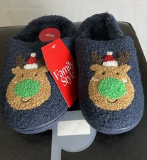 FAMILY PAJAMAS Big Kid's Reindeer Closed-Toe Slippers Size 2-3 Navy