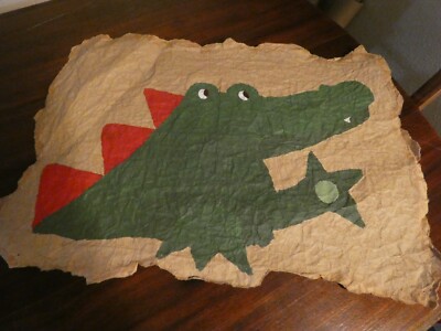 Alligator Original Oil Painting on Torn Paper Bag Piece