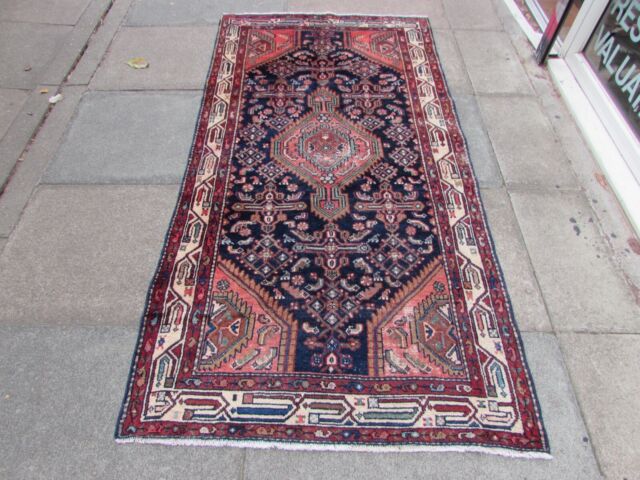 Vintage Worn Hand Made Traditional Oriental Wool Blue Pink Long Rug 224x113cm Vintage Worn Hand Made Traditional Oriental Wool Blue Pink Long Rug 224x113cm