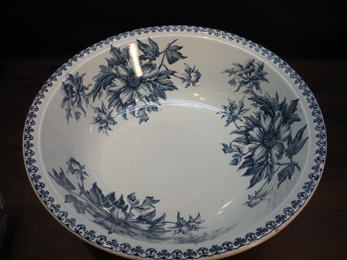 J.H.W. Sons Hanley England Peony Transferware Blue Pitcher and Basin Victorian - Picture 4 of 7