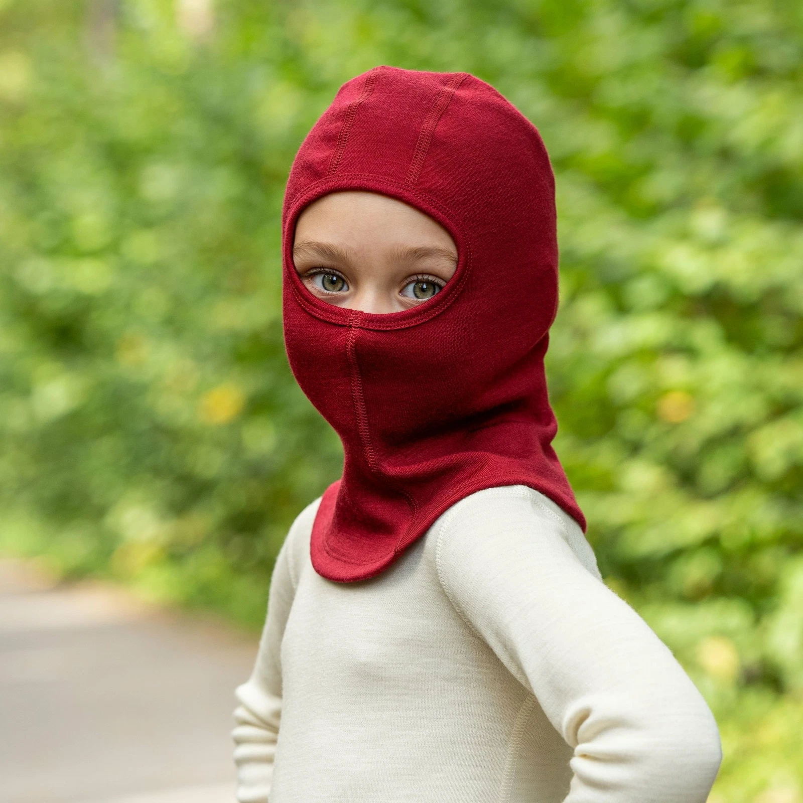 Soft Warm Kids Face Cover * Natural Merino Wool Balaclava Hat 250 Royal Cherry
