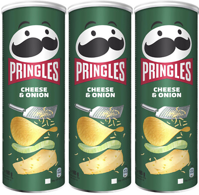 3 PRINGLES CHEESE & ONION Flavor Potato Chips Tubes 165g 5.3oz
