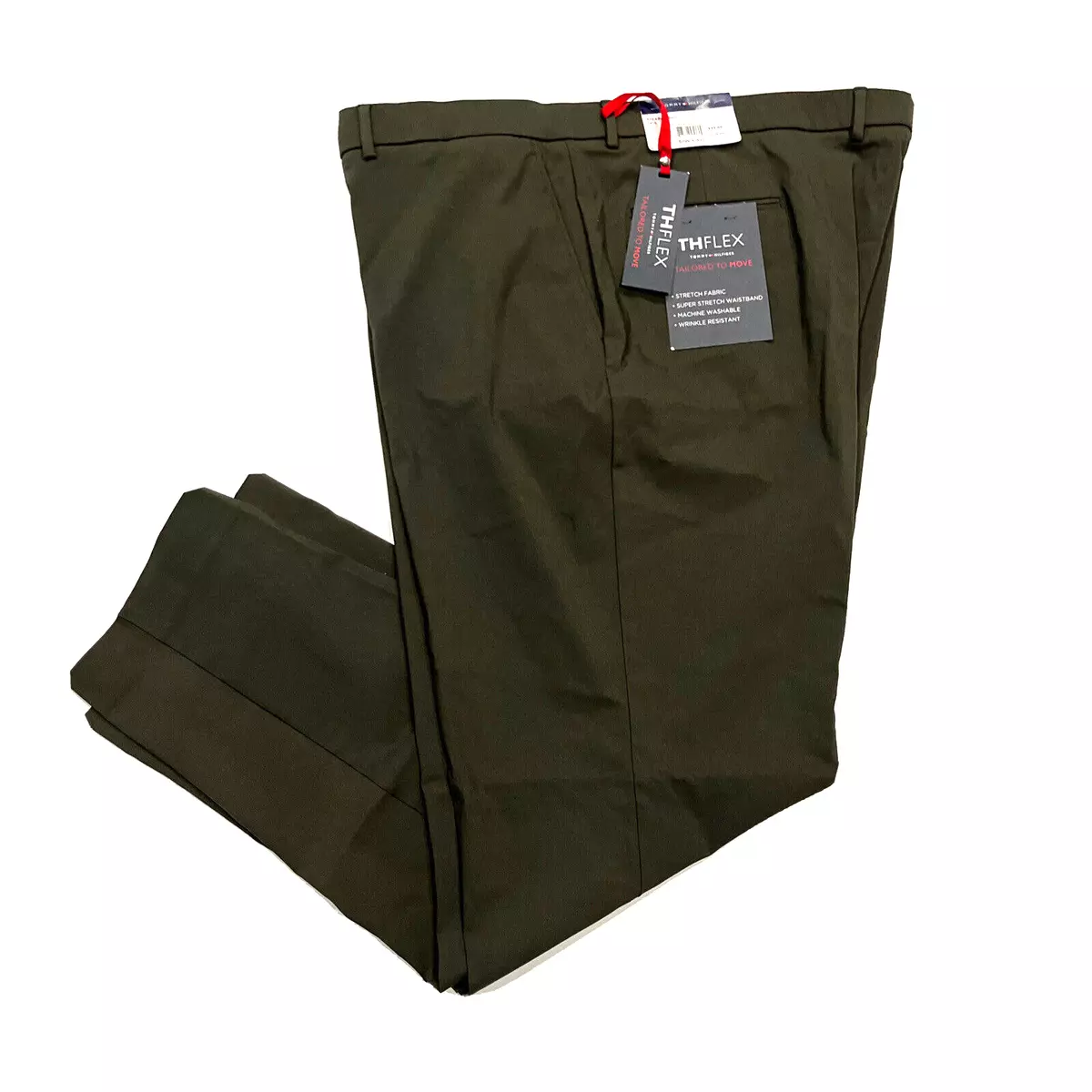 Tommy Hilfiger mens Modern Fit TH Flex Stretch Dress Pants 50 x 32 Dark Olive