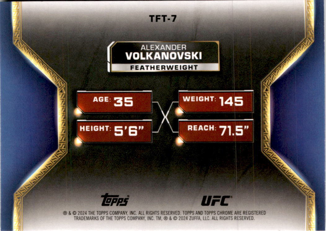 Carte Sportive Topps Chrome UFC Alexander Volkanovski AKA Gold Refractor #37/50 - 2024